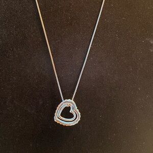 Stainless Steel Double Heart Pendant Necklace CZ Accents‎ Adjustable 8–10” Chain